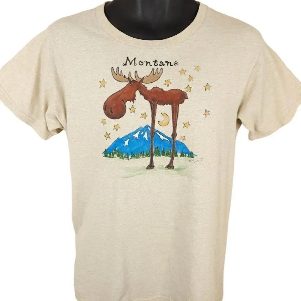 Vintage Montana Moose T Shirt Mens Size Medium Y2K Animal Nature Tee Moon Stars
